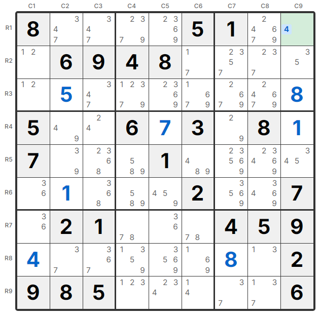 Naakte Single Voorbeeld - R1C9 heeft alleen kandidaat 4