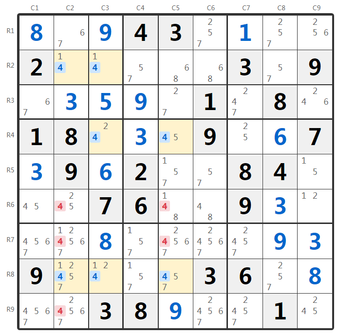 Sudoku Swordfish techniek voorbeeld