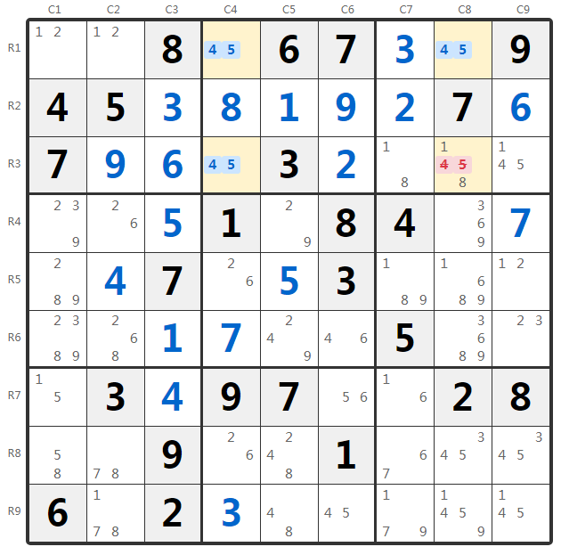 Unique Rectangle Type 1 Voorbeeld