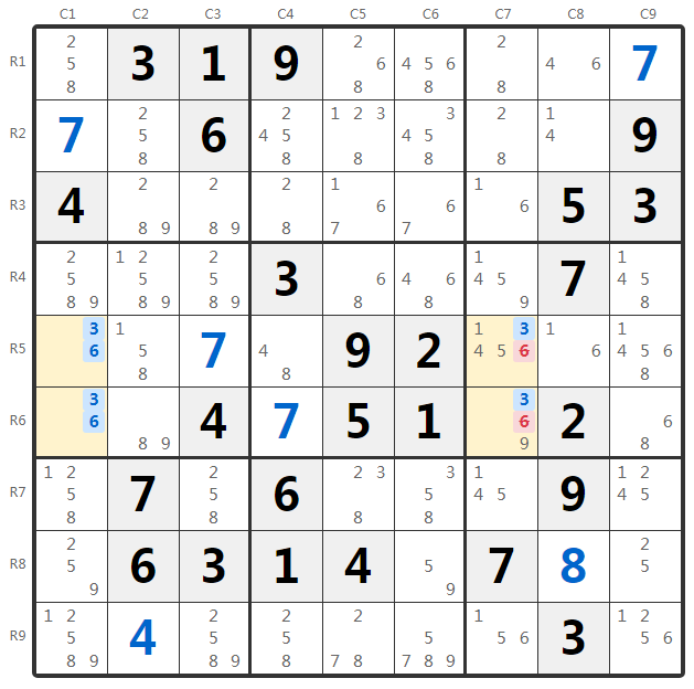 Unique Rectangle Type 4 Voorbeeld